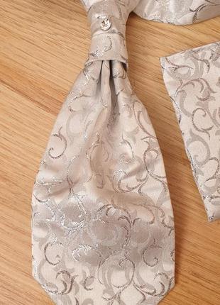 Роскошный серебристый винтажный галстук и карманный квадрат для мальчика2 фото