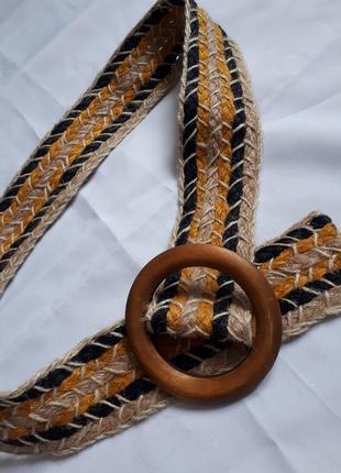 Ремінь з рафії з дерев'яною пряжкою zara( 6 см на 105 см)7 фото