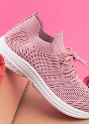 Стильные розовые пудра кроссовки из текстиля сетка летние дышащие мокасины2 фото