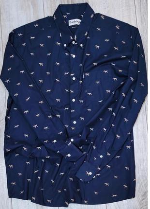Мужская фирменная рубашка barbour оригинал, синяя рубашка с собачками  xxl/xxxl