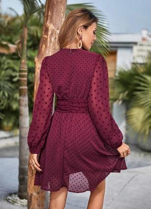 Бордовое кэжуал платье женское мини zara в горошек3 фото