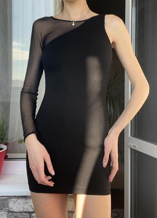 Облегающее платье zara с одним рукавом сеткой