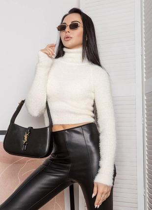 Кроп светр з горлом травичка 30% вовна8 фото