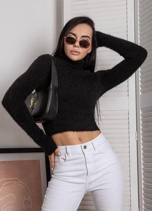 Кроп светр з горлом травичка 30% вовна5 фото