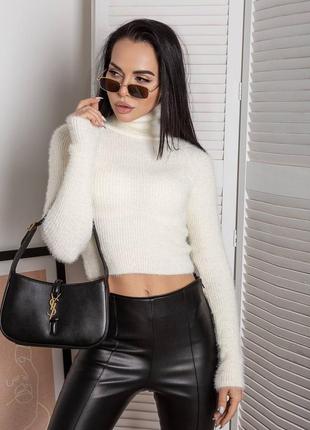 Кроп светр з горлом травичка 30% вовна10 фото