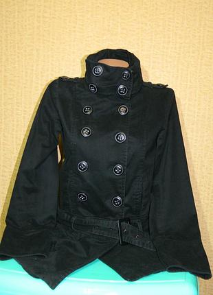 Куртка плащ чорна, на гудзиках з поясом new look р. 42-44