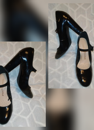 Р. 38,5-39,5 женские лаковые, нарядные туфли на устойчивом, широком, толстом, кввдратном, удобном каблуке4 фото