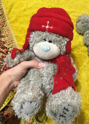 Ведмедик тедді в червоній шапці зимовий великий 22 см tatty teddy оригінал me to you м'яка іграшка