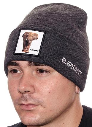 Шапка с шевроном лопата двойная зимняя без подкладки универсальная elephant l21002 темно-серый