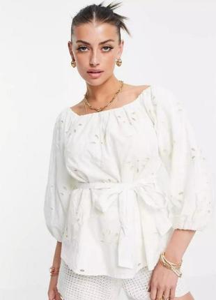 Красивая блуза/топ с вышивкой ришелье и открытыми плечами river island г. 10/38/м4 фото