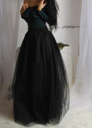 Черная юбка пачка длиная в пол эластичный пояс3 фото