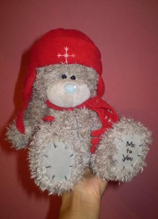 Ведмедик тедді в червоній шапці зимовий великий 22 см tatty teddy оригінал me to you м'яка іграшка4 фото