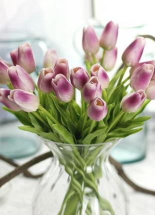 Искусственные тюльпаны бежевый+фиолетовый - 5 штук1 фото