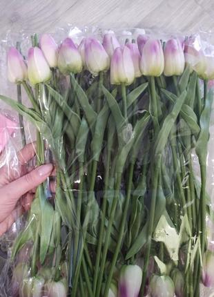 Искусственные тюльпаны бежевый+фиолетовый - 5 штук2 фото