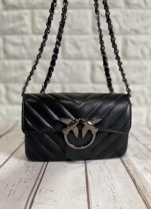 Шкіряна сумочка з пташками в стилі pinko стьогана чорна італія 🇮🇹5 фото