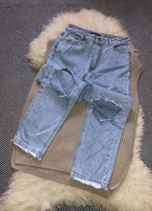 Прямые джинсы рваные с дырами плотный джинсовые штаны4 фото