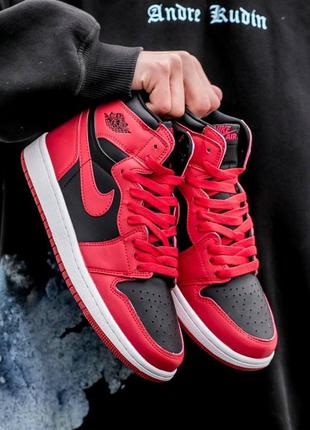 Мужские кроссовки nike air jordan retro 1 high black red 40-41-42-43-44