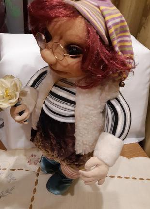 Інтер'єрна текстильна лялька "гном гномыч" /ексклюзив/ручна робота/4 фото