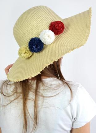 Шляпа c украшением цветные помпоны "девон" - 1819 песочный1 фото