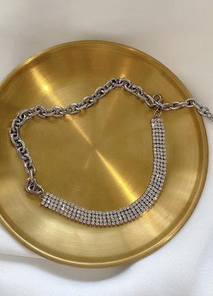 Шикарний чокер з камінням цепка під срібло цепочка кольє гірський кришталь