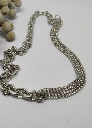 Шикарный чокер с камнями цепь под серебро стимпанк ожерелье блестящее колье серебристое9 фото