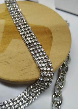 Шикарный чокер с камнями цепь под серебро стимпанк ожерелье блестящее колье серебристое10 фото