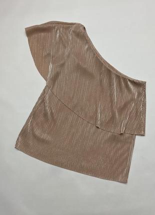 Warehouse блуза на одно плече плиссировка блузка золотистая топ топик майка5 фото