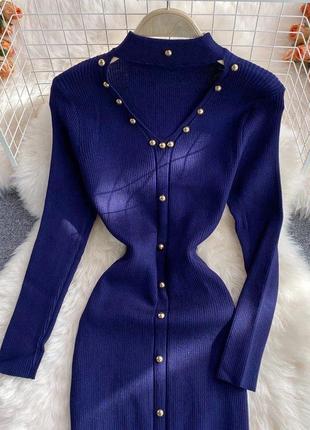 Стильне плаття в рубчик синій, заклепки, рр m-l-xl5 фото