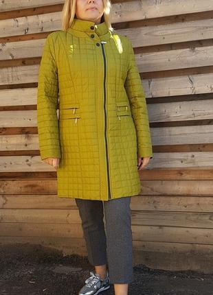 Женское демисезонное стеганое пальто оливкового цвета. большие размеры 54