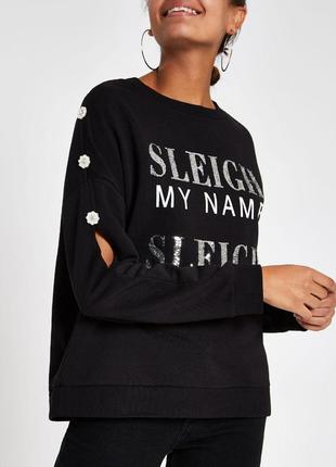 Чёрный свитшот с принтом river island чорний світшот оверсайз