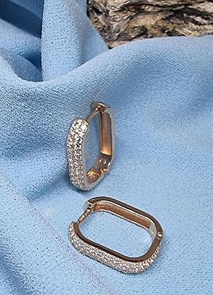 Стильные серьги золото с фианитами