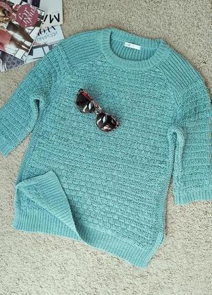 Oodji стильный свитер/джемпер бирюзового цвета,красивой рельефной вязки, рукав 3/44 фото