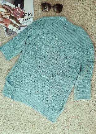 Oodji стильный свитер/джемпер бирюзового цвета,красивой рельефной вязки, рукав 3/46 фото