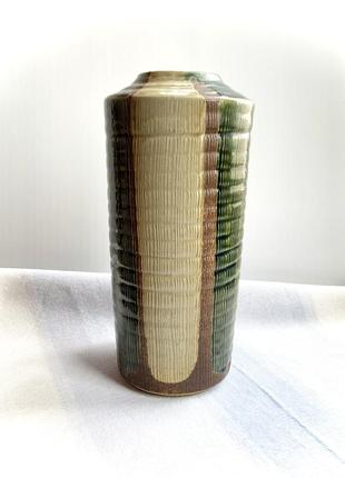 Ваза япония керамика глазурь винтаж цвет зелёный бежевый коричневый