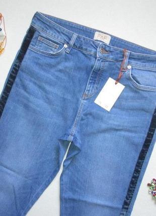 Мега шикарные стрейчевые джинсы с велюровыми лампасами высокая посадка f&f 🍁🌹🍁2 фото