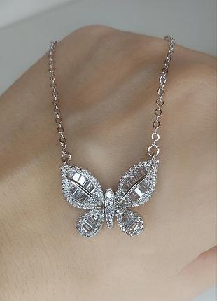 Колье бабочка стерлинговое серебро