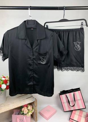 Женская пижама victoria’s secret черная на подарок 14 февраля 8 марта виктория сикрет