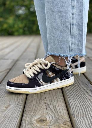 Nike sb dunk low x travis scott брендовые кроссовки найк трендовая модель крутые женские кросівки жіночі бандана4 фото