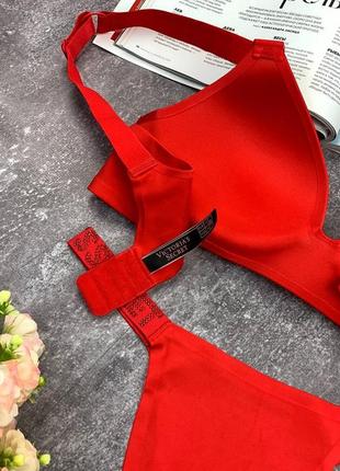 Комплект нижнего белья victoria’s secret бесшовный красный подарок на 14 февраля 8 марта