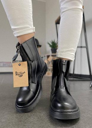 Dr.martens 1460 zipper mono black демісезонні чорні круті черевики мартінс на блискавці спереду з натуральної шкіри демі ботінки із натуральної шкіри