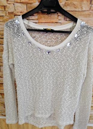Прозрачная блуза свитер с люрексовой нитью и камнями турция3 фото