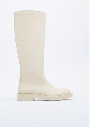 Zara сапоги ботфорты молочного цвета,чоботи