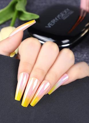 Накладні нігті - 24шт. + клей для нігтів, перламутрово-жовті тіпси / накладні нігті