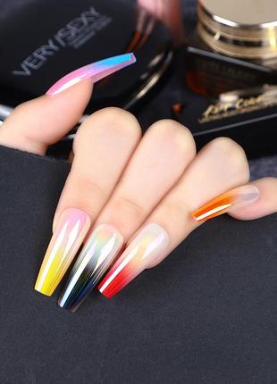 Накладные ногти - 24шт. + клей для ногтей, перламутрово-разноцветные типсы хамелеон / накладні нігті