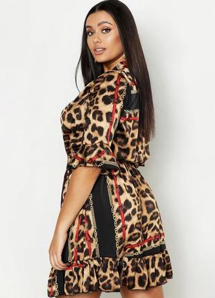Платье леопард,декольте,с поясом,батал,большой размер4 фото