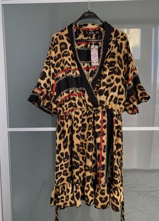 Платье леопард,декольте,с поясом,батал,большой размер2 фото