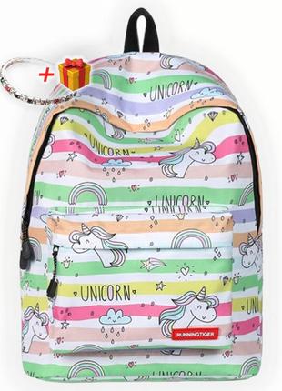 Стильный яркий рюкзак для школы девочке подростку с единорогом unicorn lime