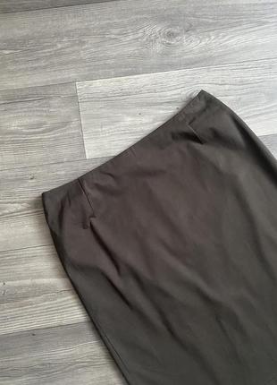 Брендовая базовая юбка хаки, миди юбка карандаш цвета хаки7 фото