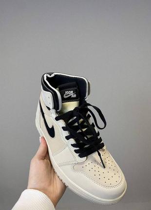 Nike air jordan cream black брендові кремові бежеві високі кросівки найк джордан з натуральної шкіри кремові високі кросівки із натуральної шкіри5 фото