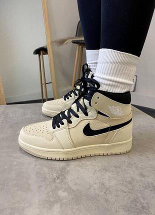 Nike air jordan cream black брендові кремові бежеві високі кросівки найк джордан з натуральної шкіри кремові високі кросівки із натуральної шкіри10 фото